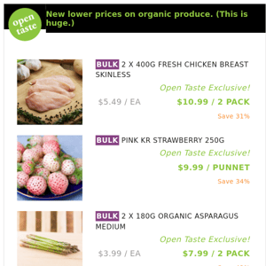 2 X 400G FRESH CHICKEN BREAST SKINLESS ($10.99 / 2 PACK), PINK KR STRAWBERRY 250G and many more!