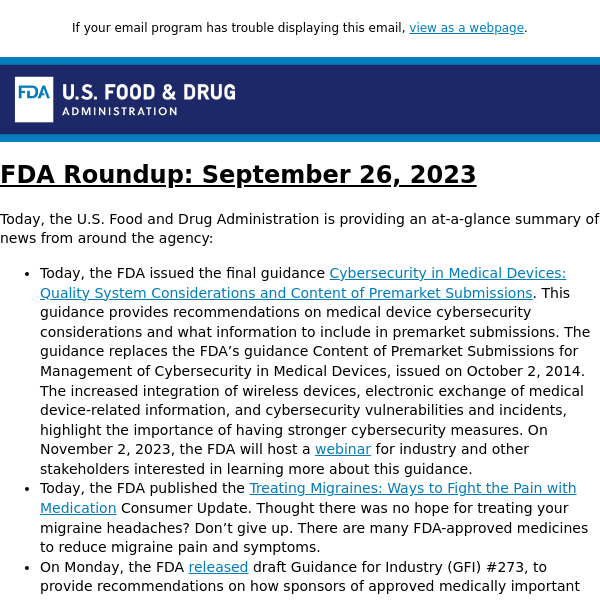 FDA Roundup: September 26, 2023