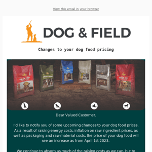 Changes to your dog food pricing