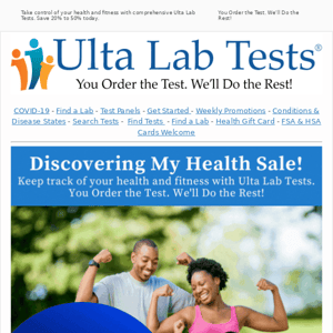 Keep track of your health and fitness with Ulta Lab Tests, comprehensive lab tests. Save 20% to 50% today.