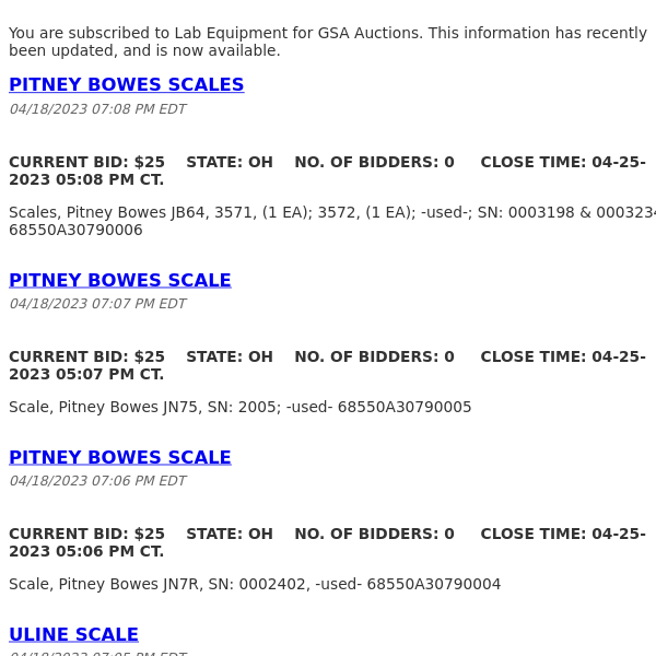 GSA Auctions Lab Equipment Update