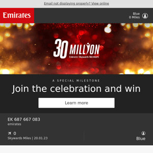 Celebrate with us for a chance to win 1 million Miles