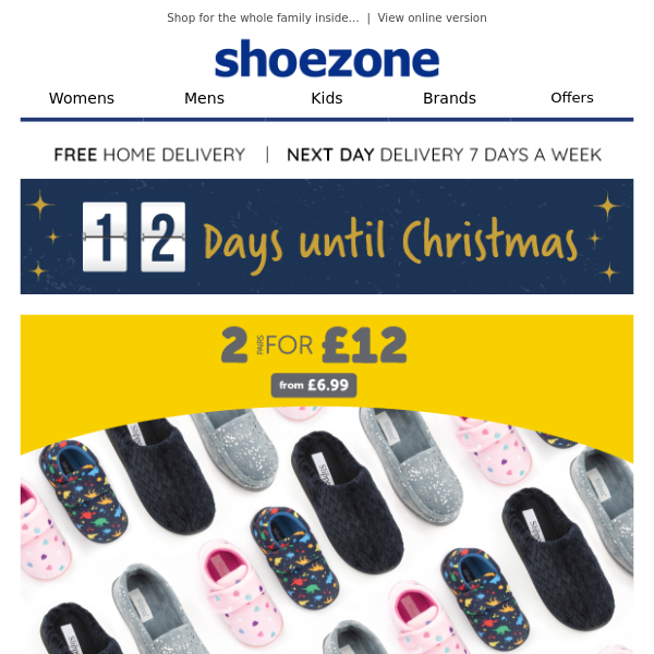 2 pairs of slippers for £12 + FREE delivery 