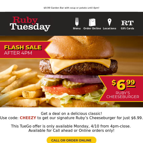 Get a bargain on our classic Ruby's Cheeseburger - Ruby Tuesday