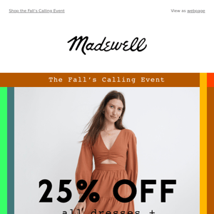 Madewell, 25% off pre-fall faves starts now