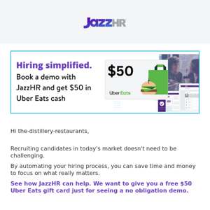 See JazzHR. Get Uber Eats $$