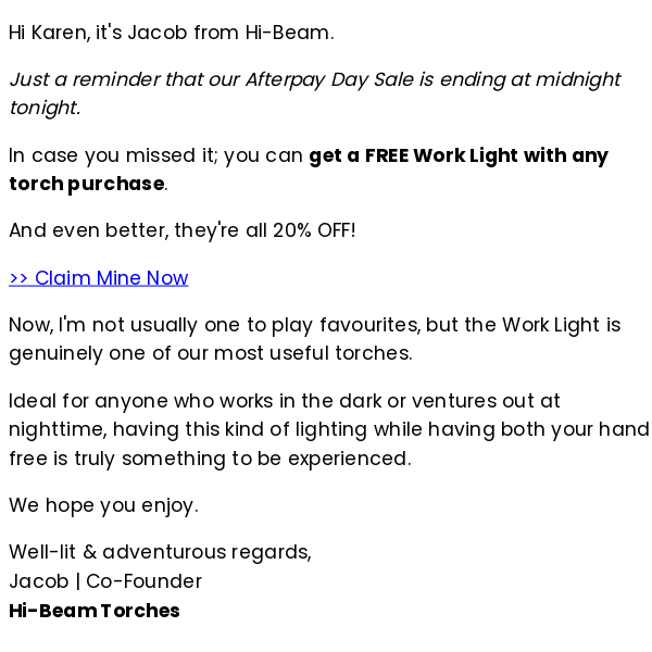 Claim your Work Light before midnight ⏰