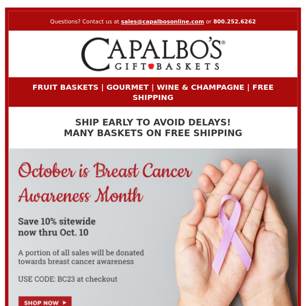 Join Capalbos in Promoting Breast Cancer Awareness & Enjoy 10% Savings