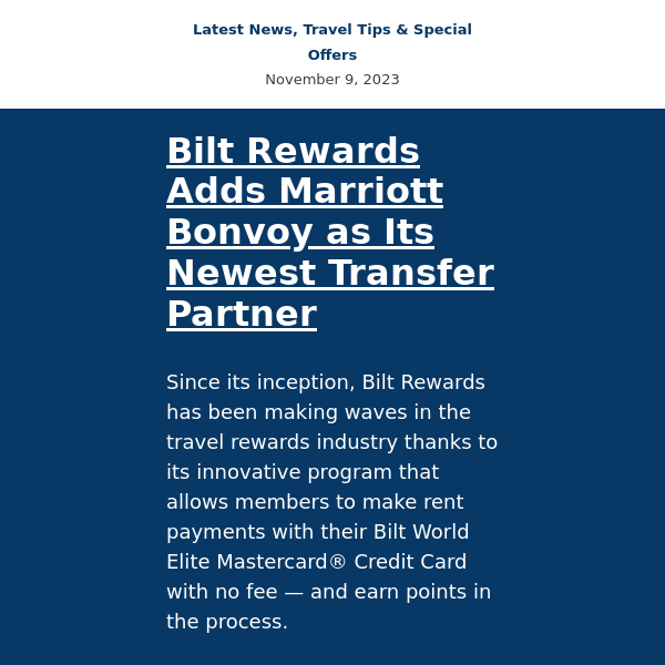 Bilt adds Marriott Bonvoy, $4 Amtrak tickets, 15k Turkish flights, and more news...