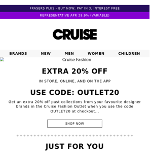 Starts Now - Extra 20% Off Outlet