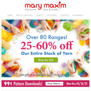 Huge Yarn Sale + 99¢ Pattern Downloads!