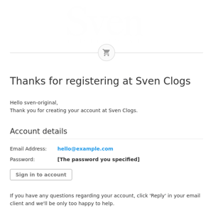 Thanks for registering at Sven Clogs