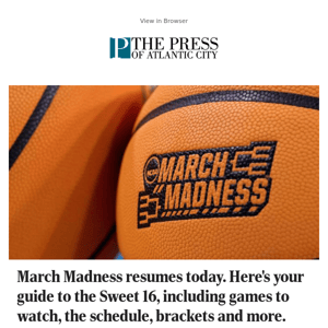 March Madness resumes today. Here's your guide to the Sweet 16, including games to watch, the schedule, brackets and more.