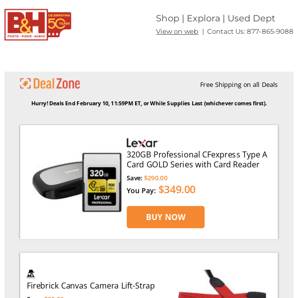 Today's Deals: Lexar 320GB Pro CFexpress Type A Card GOLD Series w/ Card Reader, PONTE Firebrick Canvas Camera Lift-Strap, Gitzo Legende Camera Backpack, Polsen Mic Preamp & More