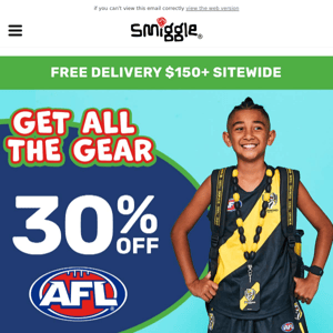 Get your game on with 30% off AFL x Smiggle 🏆