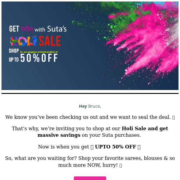 Our Holi Sale will make you fall a little more in love with Suta! ❤️