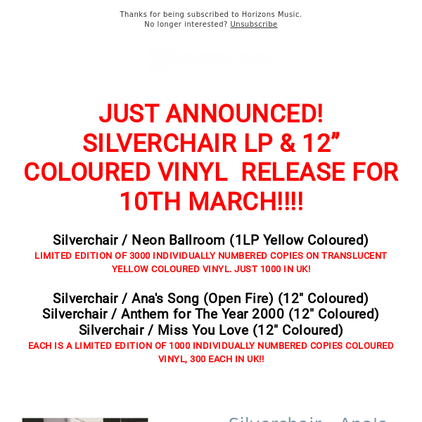 SPECIAL MOV SILVERCHAIR LIMITED RELEASES | Neon Ballroom | Anthem For The Year 2000 | Anas Song | Miss You Love (coloured vinyl)