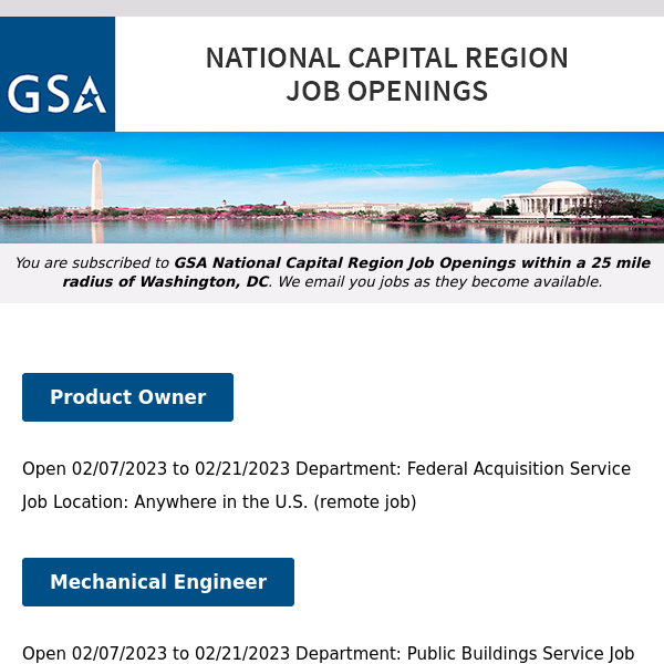 New/Current Job Opportunities in the GSA National Capital Region