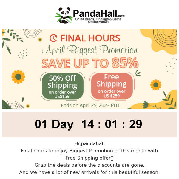 Final Hours! April Promotion Save up to 85% with Shipping Discounts will expire soon