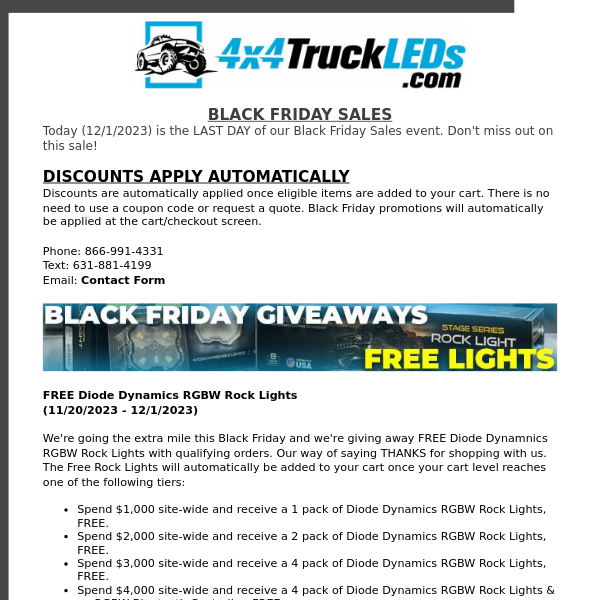 ⏰ Time's Running Out ⏰ | The 4x4TruckLEDs.com Black Friday Sale Ends TODAY (12/1).
