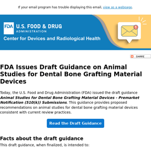 Draft Guidance: Animal Studies for Dental Bone Graft Devices
