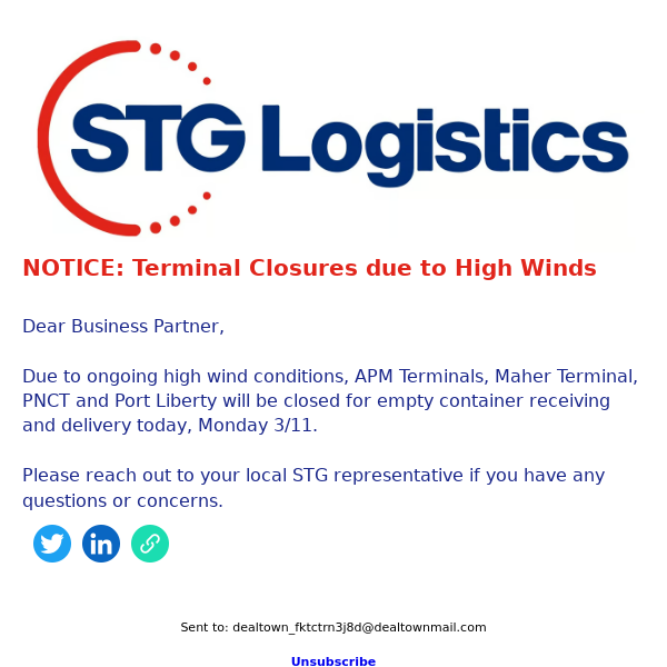 NOTICE: Terminal Closures due to High Winds