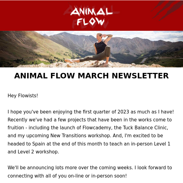 Animal Flow March Newsletter
