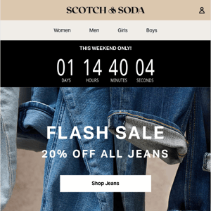 20% OFF Jeans! Today and Tomorrow Only!