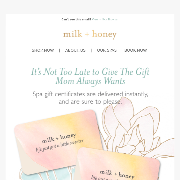 milk + honey Product Gift Certificate