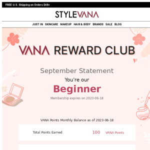 Here's your VANA Reward Club September Statement