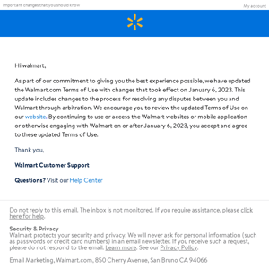 Updates to the Walmart Terms of Use