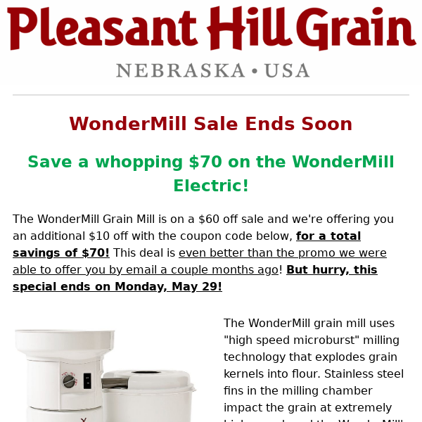 Save $70 on the WonderMill and $50 on the Country Living Mill! 🤯