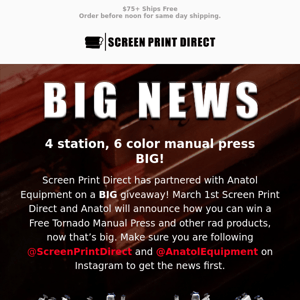 Get Ready for a Chance of a Lifetime! Screen Printing Press Giveaway Coming Soon!