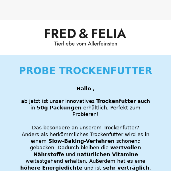 Jetzt neu: 50g Trockenfutter Packungen