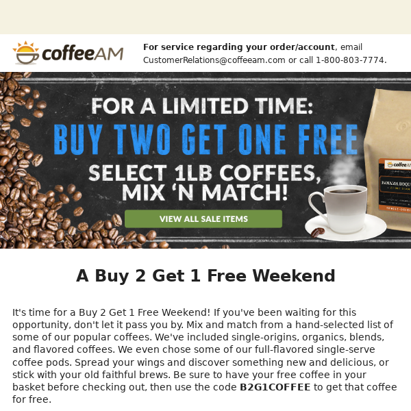 Get a Free Pound of Coffee When You Buy Two!
