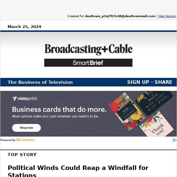 Political Winds Could Reap a Windfall for Stations; Subscription Revenue From Streamers Predicted To Grow 17% This Year