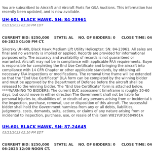 GSA Auctions Aircraft and Aircraft Parts Update