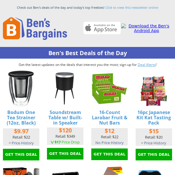 Ben's Best Deals: $120 Soundstream Table - $9.97 Tea Strainer - $4.24 Life Hacks Calendar - $15 Grooming Kit