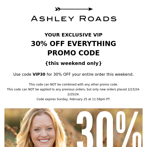 Your VIP 30% OFF EVERYTHING Promo Code ✨