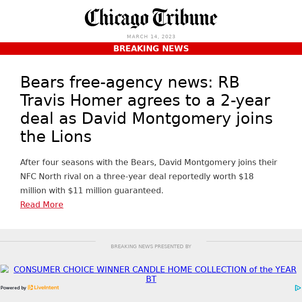 Free-agency news: David Montgomery leaving Bears for Lions