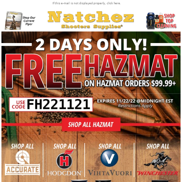 Free Hazmat 2 Days Only on Hazmat Orders $99.99+