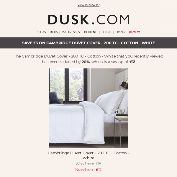 Cambridge Duvet Cover - 200 TC - Cotton - White has been reduced by 20%!