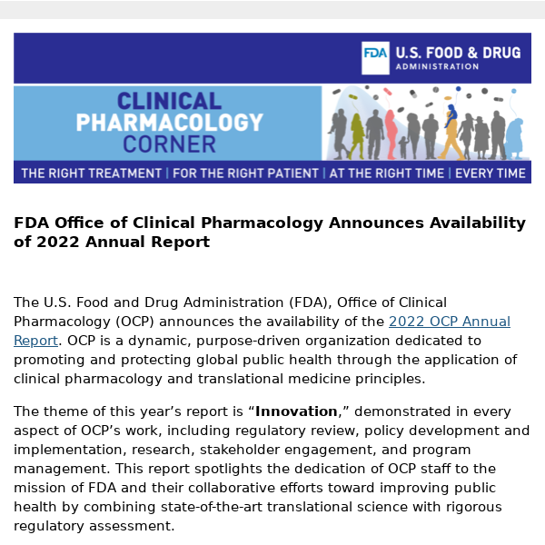 FDA Clinical Pharmacology Corner: OCP Announces 2022 Annual Report