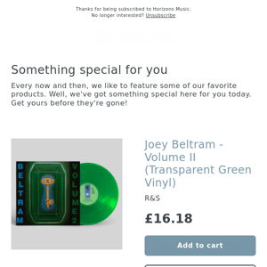 ARRIVED! Joey Beltram - Volume II (Transparent Green Vinyl)