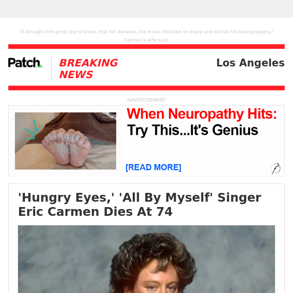 ALERT: 'Hungry Eyes,' 'All By Myself' Singer Eric Carmen Dies At 74 – Tue 11:11:45AM