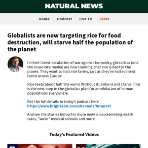 Globalists are now targeting rice for food destruction, will starve half the population of the planet