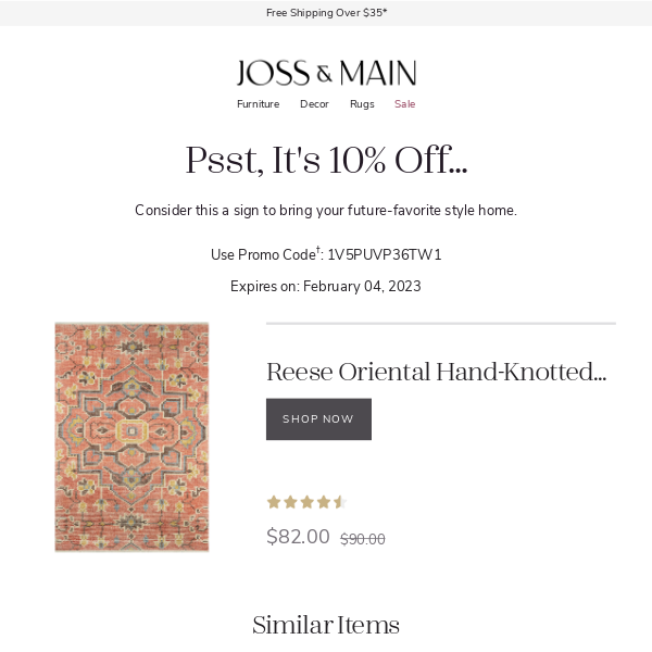 Still deciding? Get 10% off that area rug you've been eyeing.