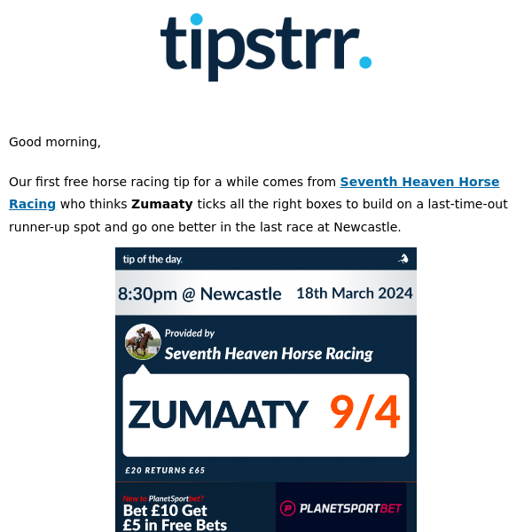 Free horse racing tip to kick off the new week