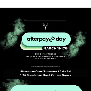 AFTERPAY DAY STARTS NOW 🙌 Up To 50% OFF STOREWIDE 🎉