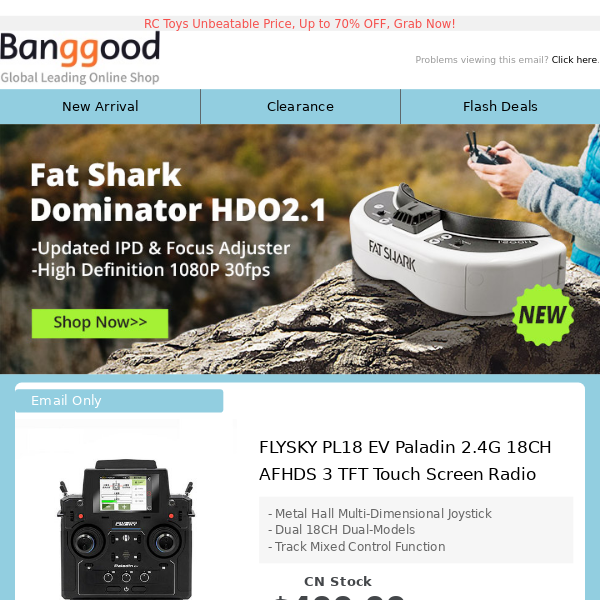 【RC New Release】$?59 Fat Shark Dominator HDO2.1 Goggles, Hubsan BlackHawk1 Beyond Edition $399.99! Shop Now>>